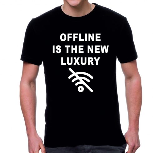 Черна мъжка тениска - Offline is the new luxury