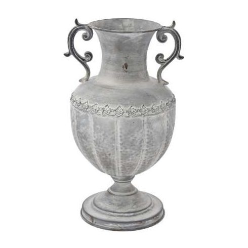 Старинна метална ваза с дръжки - сива