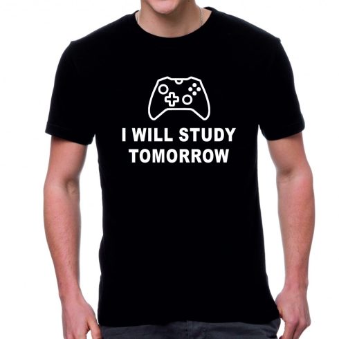Черна мъжка тениска - I will study tomorrow