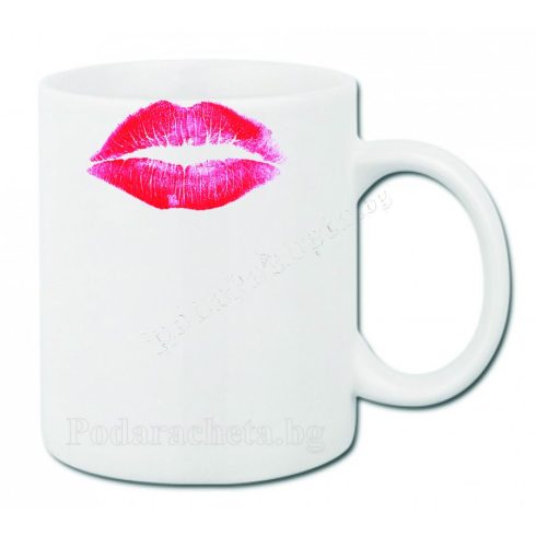 Бяла керамична чаша - Целувка