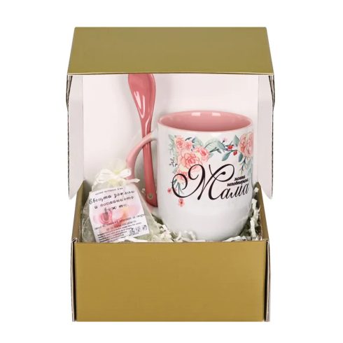 Подаръчен комплект за Мама - чаша с лъжичка и чаена свещ с послание