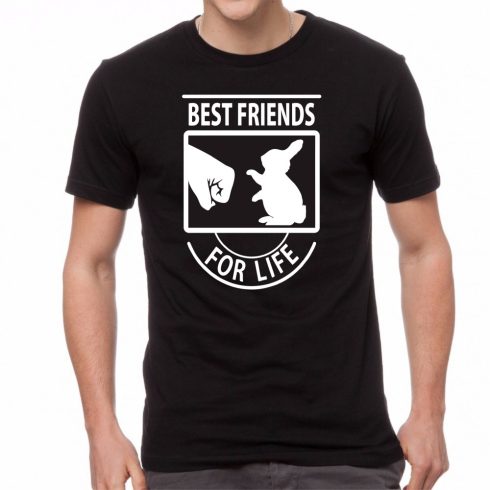 Черна мъжка тениска - Best Friends For Life - Зайче