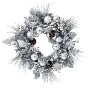   Коледен венец със сребърна декорация - Ф65