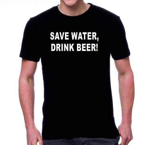 Черна мъжка тениска - Save water, drink beer