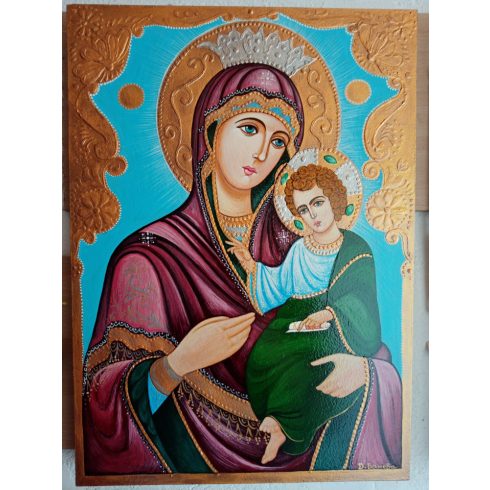 Ръчно рисувана икона Иверска Богородица - 25х35см.