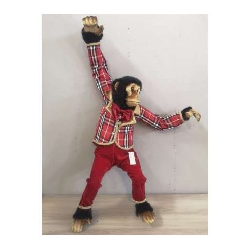 Маймунка с червен кариран костюм - 62х28х105см.