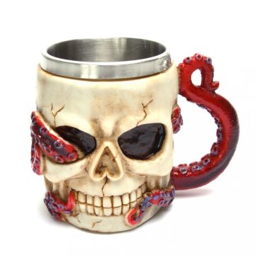   Чаша от полирезин и метал - череп с октопод