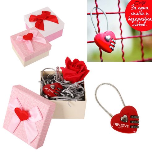 Подаръчен комплект - послание, катинар и роза