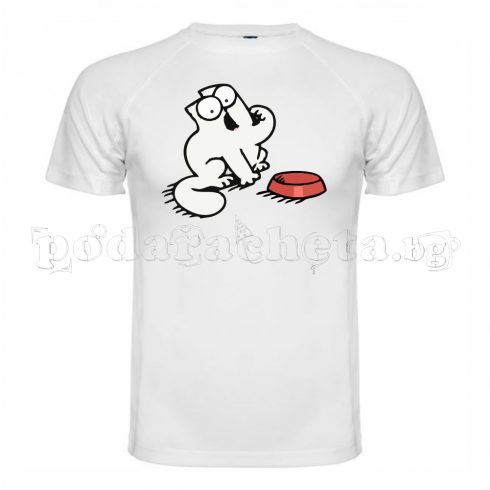Бяла мъжка тениска - Стикер котка 1